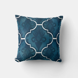 Navy Arabesque IKAT Damask Moroccan Tile Pattern Cushion