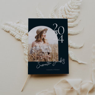 Navy Arch Modern Minimalist Photo Graduation Party Invitation