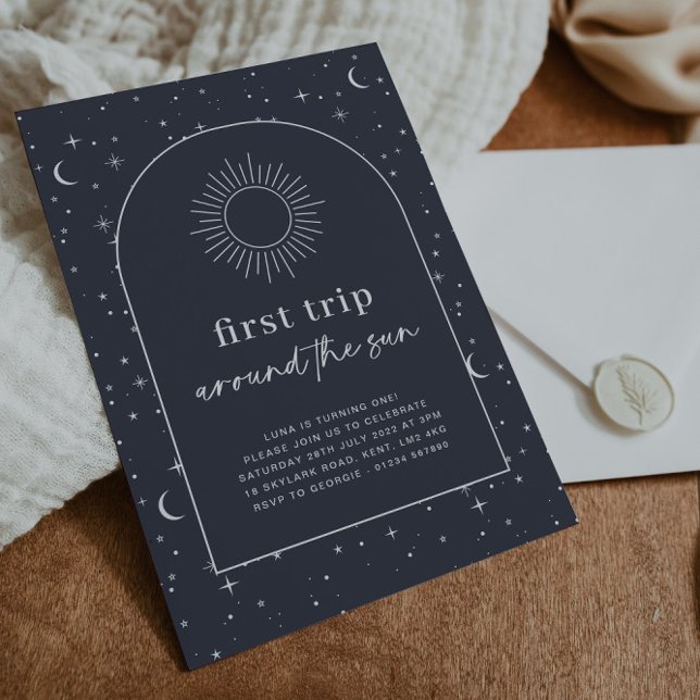 Navy Arched First Trip Around The Sun Invitation (Creator Uploaded)