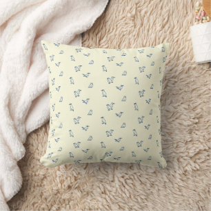 Navy Arctic Bird Line Art on Cream Minimalist Vint Cushion