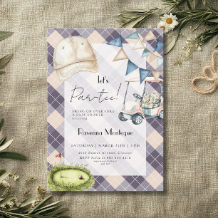 Navy Argyle Golf Cap Flag Lets Par-Tee Baby Shower Invitation