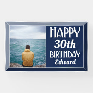 Navy Art Deco Beveled Photo Birthday Banner