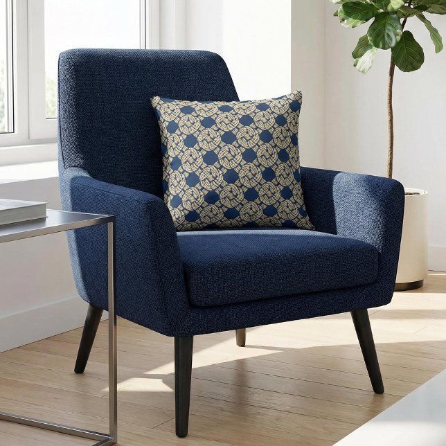 Navy Art Deco Interlaced Rope Pattern Cushion (Creator Uploaded)