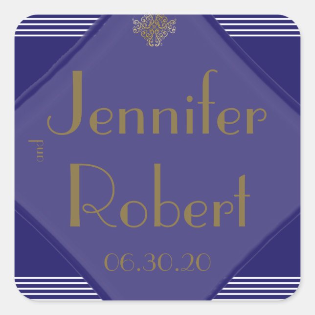 Navy Art Deco Posh Wedding Envelope Seal (Front)