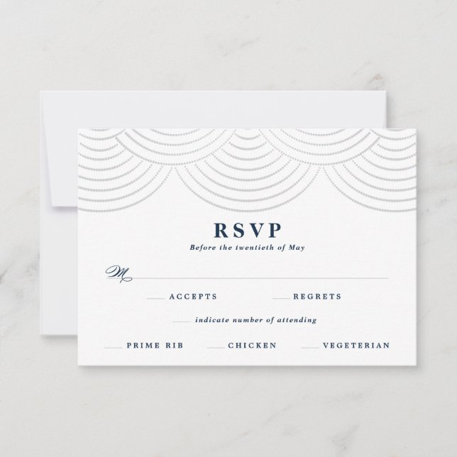Navy Art Deco String Lights Wedding RSVP Card (Front)