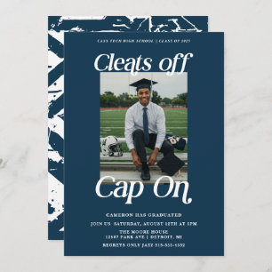 Navy Athlete Graduation Cleats off Cap On Invitation