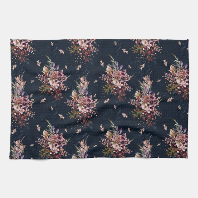 Navy Autumn Floral Kitchen Towel  (Horizontal)