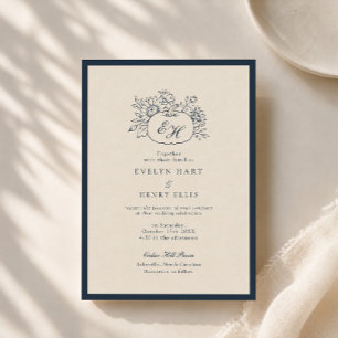 Navy Autumn Monogram Wedding Invitation