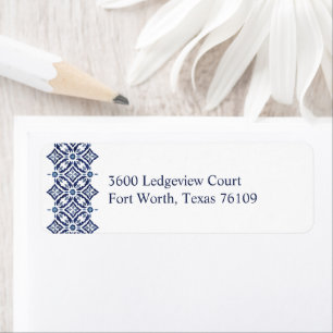 Navy Azulejo Spanish Tile Pattern V2 Label Return Address Label