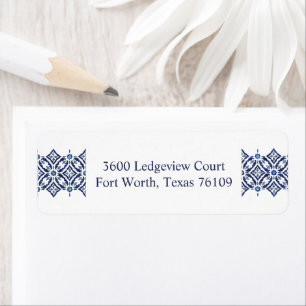 Navy Azulejo   Spanish Tile Pattern V3  Return Address Label