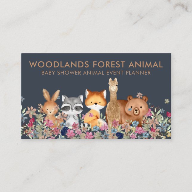 Navy Baby Bear Fox Racoon Rabbit Alpaca Business Card (Front)