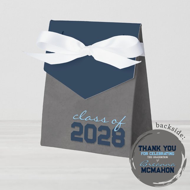 Navy & Baby Blue Chalkboard Graduation Gift Boxes (Navy and Baby Blue Chalkboard Graduation Favor Boxes with Personalized Back)