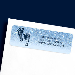 Navy Baby Blue Glitter Ombre Baby Feet Return Address Label