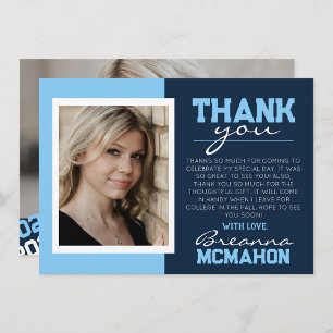 Navy & Baby Blue Graduation 2 Photo Thank You Card