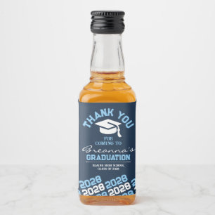 Navy & Baby Blue Graduation Thank You Mini Liquor Bottle Label