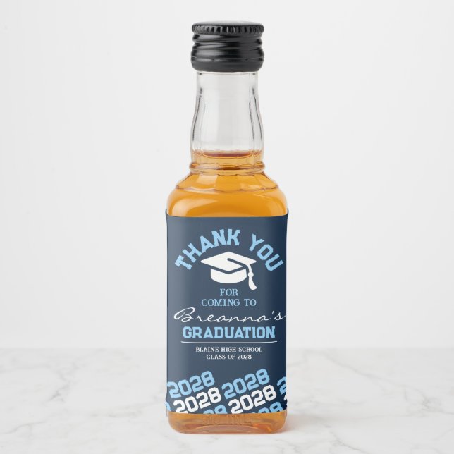 Navy & Baby Blue Graduation Thank You Mini Liquor Bottle Label (Front)