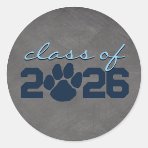 Navy & Baby Blue Pawprint Chalkboard Graduation Classic Round Sticker