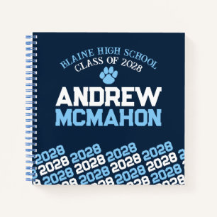 Navy & Baby Blue Pawprint Graduation Guestbook Notebook