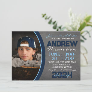 Navy & Baby Blue Pawprint Graduation Invitation
