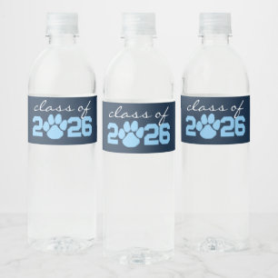 Navy & Baby Blue Pawprint Graduation Water Bottle Label