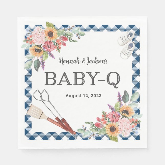 Navy Baby-Q Shower Personalised Napkins (Front)