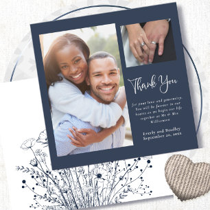 Navy Background White Floral Thank You Card