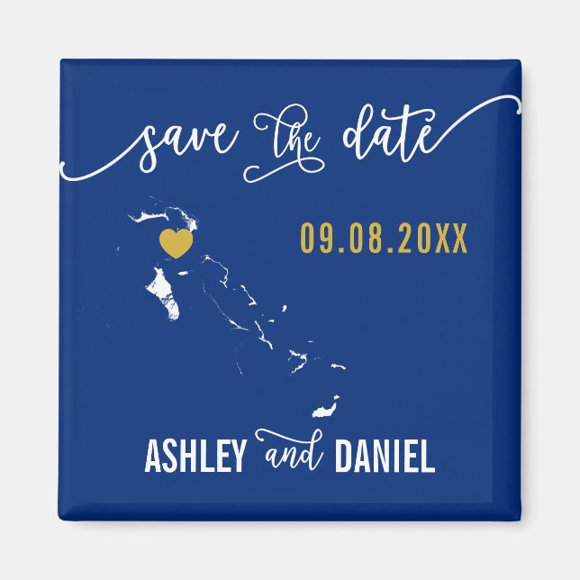 Navy Bahamas Wedding Save the Date Map Magnet (Front)
