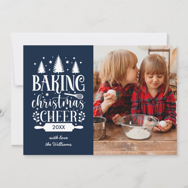 NAVY | BAKING CHRISTMAS CHEER SINGLE PHOTO HOLIDAY CARD (Front)