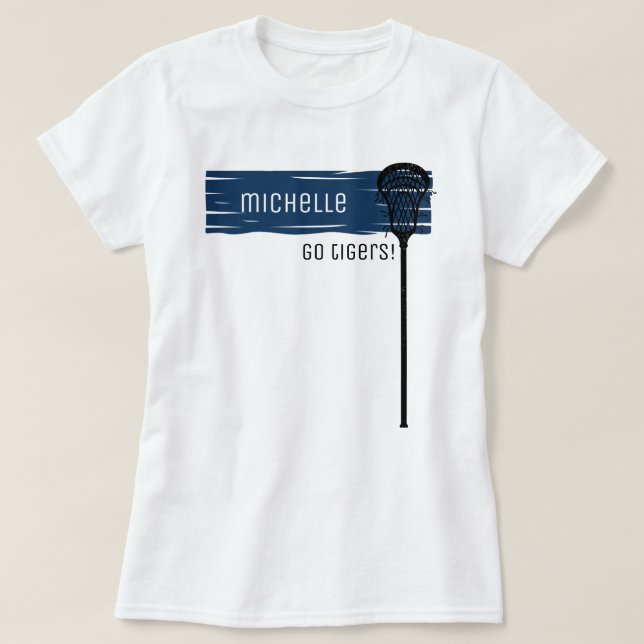 Navy Banner with Lacrosse Stick T-Shirt (Design Front)
