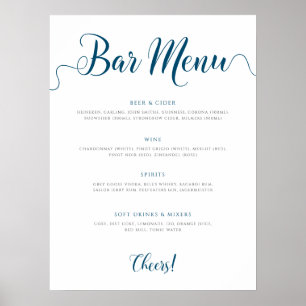 Navy Bar Menu Wedding Drinks List Poster