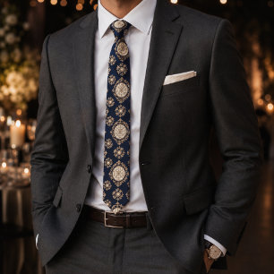 Navy Baroque Medallion Tie
