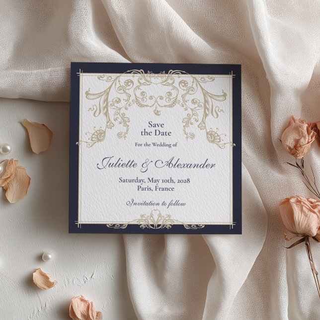 Navy Baroque Save the Date Card (Creator Uploaded)