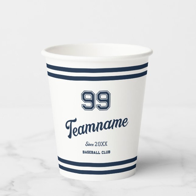 Navy Baseball Club Custom Player Number & TeamName Paper Cups (Front)