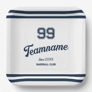 Navy Baseball Club Custom Player Number & TeamName Paper Plate