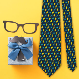 Navy Basketball and Thunder Lightning Bolt Pattern Tie