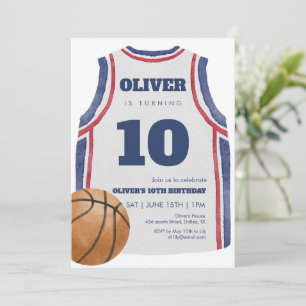 Navy Basketball Jersey Birthday Party Watercolor Invitation