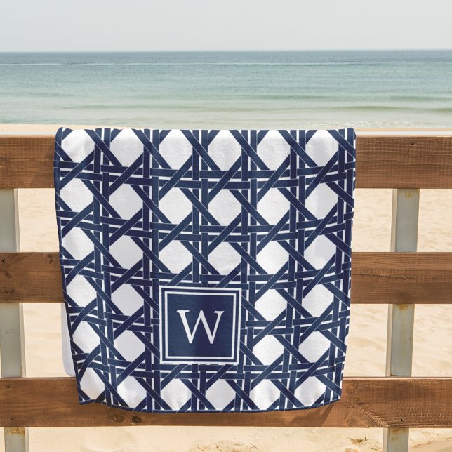 Navy Basketweave Pattern Monogram Beach Towel (Creator Uploaded)