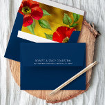 Navy Bat Mitzvah Bold Red Floral Watercolor Modern Envelope<br><div class="desc">Open up this dark, navy blue envelope and you’ll find a surprise, graphic visual of a red floral watercolor against a background of gold faux foil. The outside back flap boasts a white, modern san serif typeface for the custom, pre-addressed, return address. Celebrate this milestone of your favourite Bat Mitzvah...</div>
