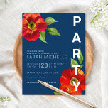 Navy Bat Mitzvah Floral Watercolor Bold Modern Enclosure Card<br><div class="desc">Be proud, rejoice and celebrate this milestone of your favourite Bat Mitzvah with this sophisticated, personalised insert with additional information to your event! A chic, stunning, red floral watercolor with modern san serif type overlays a navy blue background. Personalise the custom text with your Bat Mitzvah’s name, date, and venue...</div>