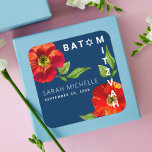 Navy Bat Mitzvah Modern Bold Floral Watercolor Square Sticker<br><div class="desc">Be proud, rejoice and celebrate this milestone of your favourite Bat Mitzvah! Use this sophisticated, chic, stunning, floral watercolor with modern san serif type against a dark navy blue background sticker to add to her special day. Personalise the custom text with her name and date of event. Guaranteed to add...</div>
