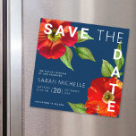 Navy Bat Mitzvah Save Date Red Floral Watercolor Magnetic Invitation<br><div class="desc">Make sure all your friends and relatives will be able to celebrate your daughter’s milestone Bat Mitzvah! Send out this chic, stunning, floral watercolor with modern san serif type against a navy blue background, personalised “Save the Date” magnetic announcement card. Personalise the custom text with your Bat Mitzvah’s name and...</div>