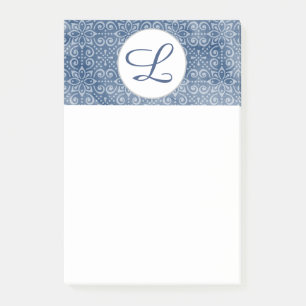 Navy Batik Monogram Post it Notes