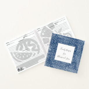 Navy Batik Personalised Family Recipe Notebook