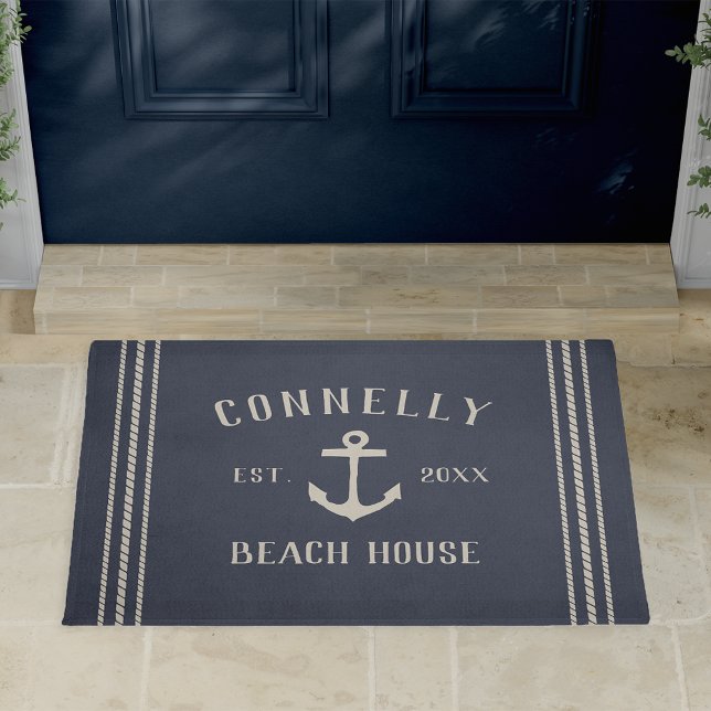 Navy | Beach House Rustic Anchor Personalised Doormat (Creator Uploaded)