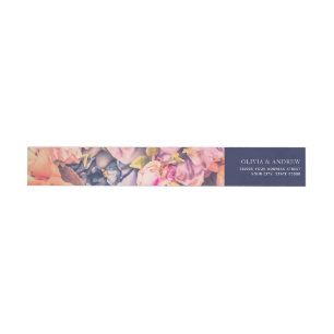 Navy Beautiful Modern Large Floral Background Wrap Around Label