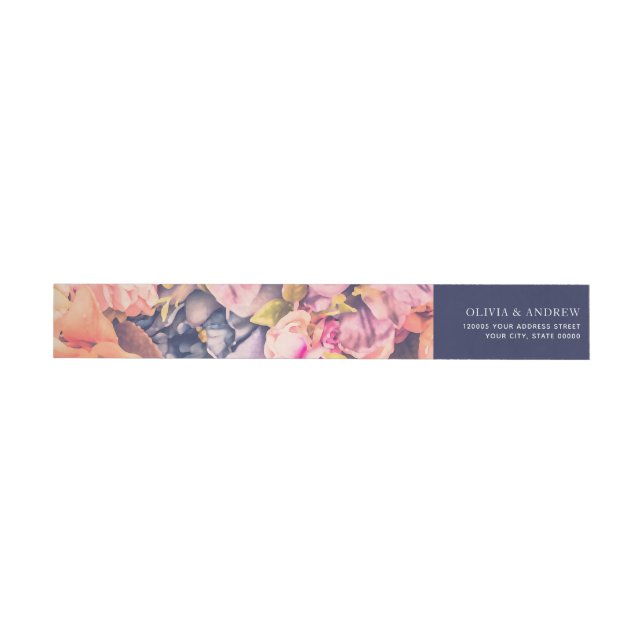 Navy Beautiful Modern Large Floral Background Wrap Around Label (Individual)