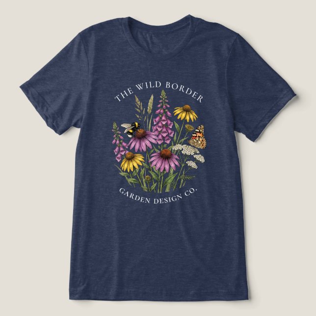 Navy Bee Friendly Flower Landscape Designer Tshirt (Design Front)