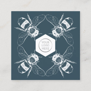 Navy Beekeeper Honeycomb Farm Apiary logo qr code Square Business Card