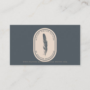 Navy Beige Feather Author Translate Mobile Notary Business Card