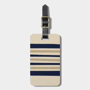 Navy / Beige Paper Stripes - Personalised Luggage Tag